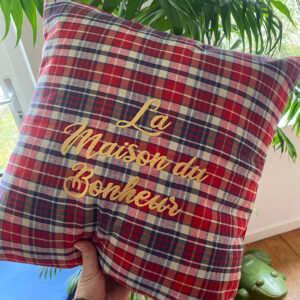 Coussin carreaux La maison du Bonheur