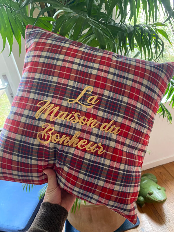 Coussin carreaux La maison du Bonheur