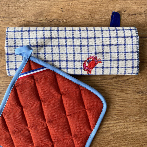 Lot Manique /Torchon Bleu Crabe