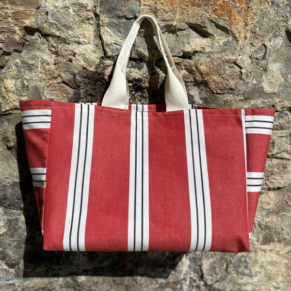 Sac Plage Dolce Vita Rayures Bordeaux et Blanc – Image 4