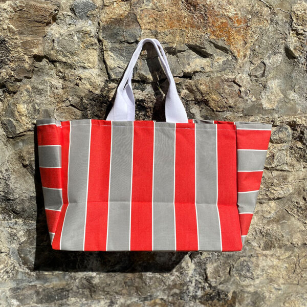 Sac Plage Dolce Vita Rayures Rouge et Gris – Image 4