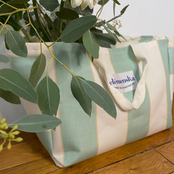Sac Plage Dolce Vita Rayures Bleu Pâle – Image 2
