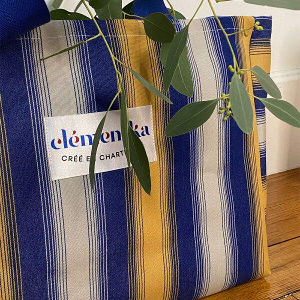Sac Plage Dolce Vita Rayures Bleu Jaune – Image 2