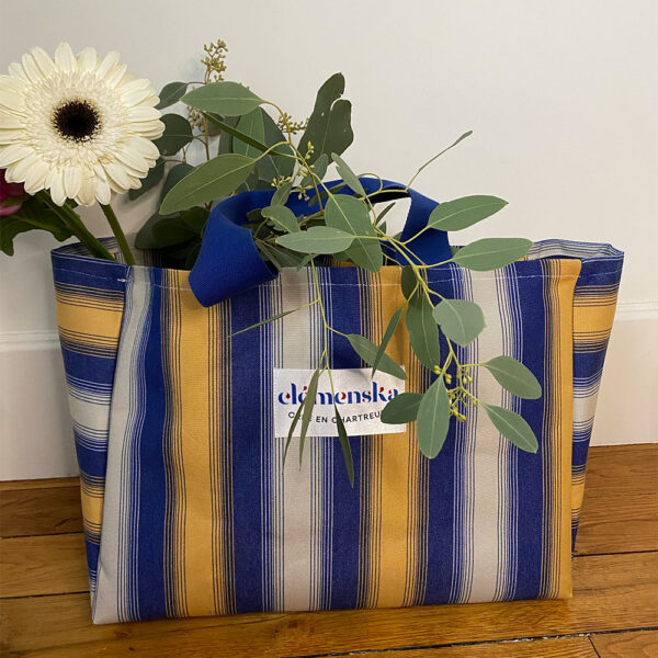 Sac Plage Dolce Vita Rayures Bleu Jaune – Image 4