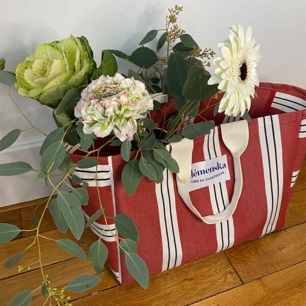 Sac Plage Dolce Vita Rayures Bordeaux et Blanc – Image 3