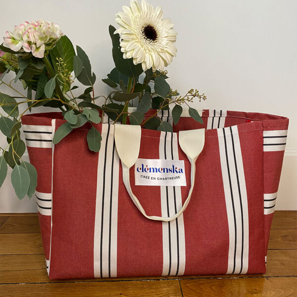 Sac Plage Dolce Vita Rayures Bordeaux et Blanc – Image 2