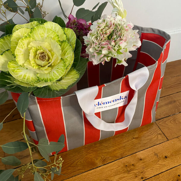Sac Plage Dolce Vita Rayures Rouge et Gris – Image 2